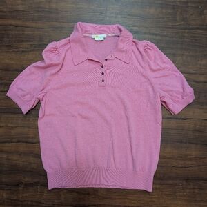 Boden Kemsley Pink Merino wool short sleeve puff sleeve henley sweater US 16/18
